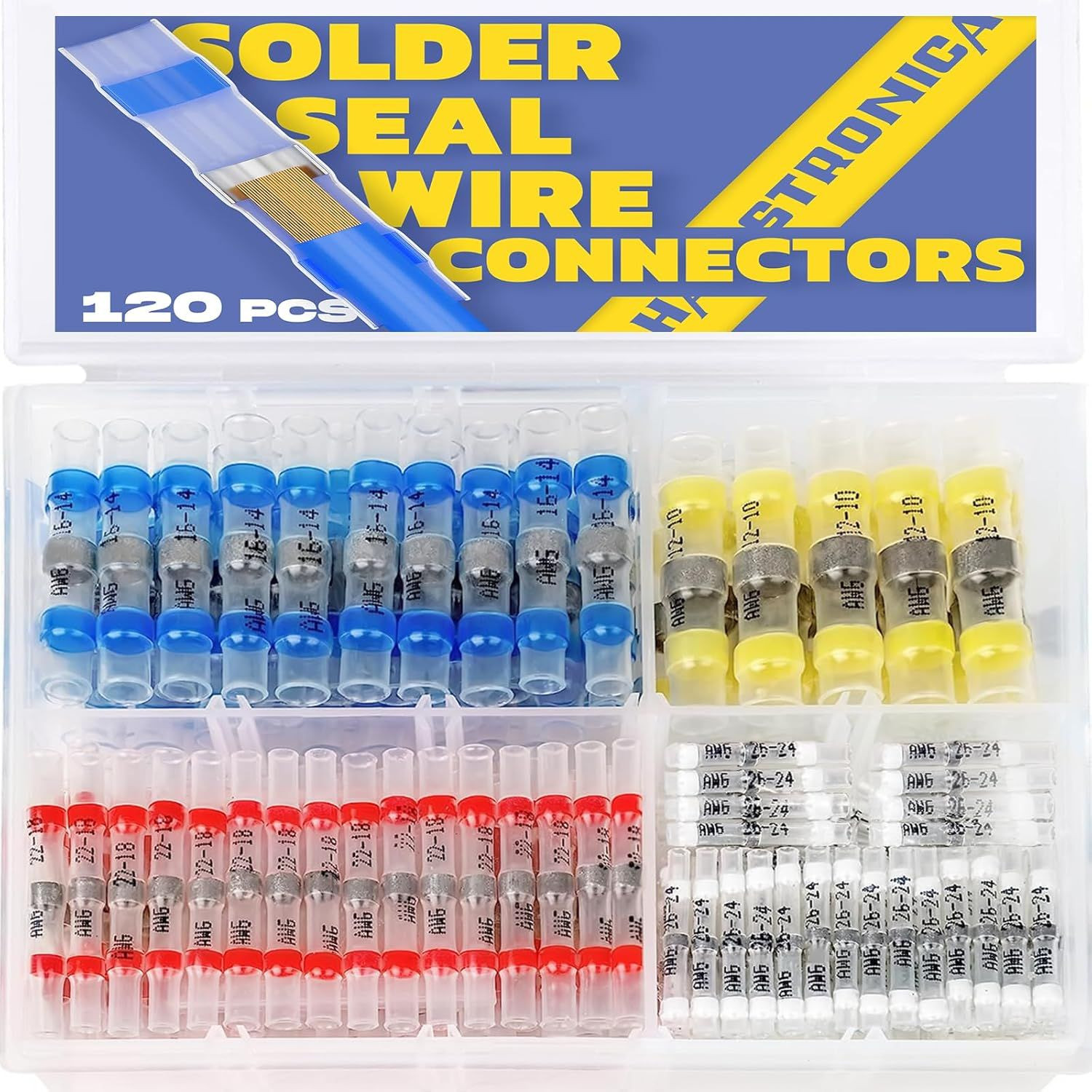 haisstronica 120PCS Solder Seal Wire Connectors, Marine White,Red,Blue,Yellow