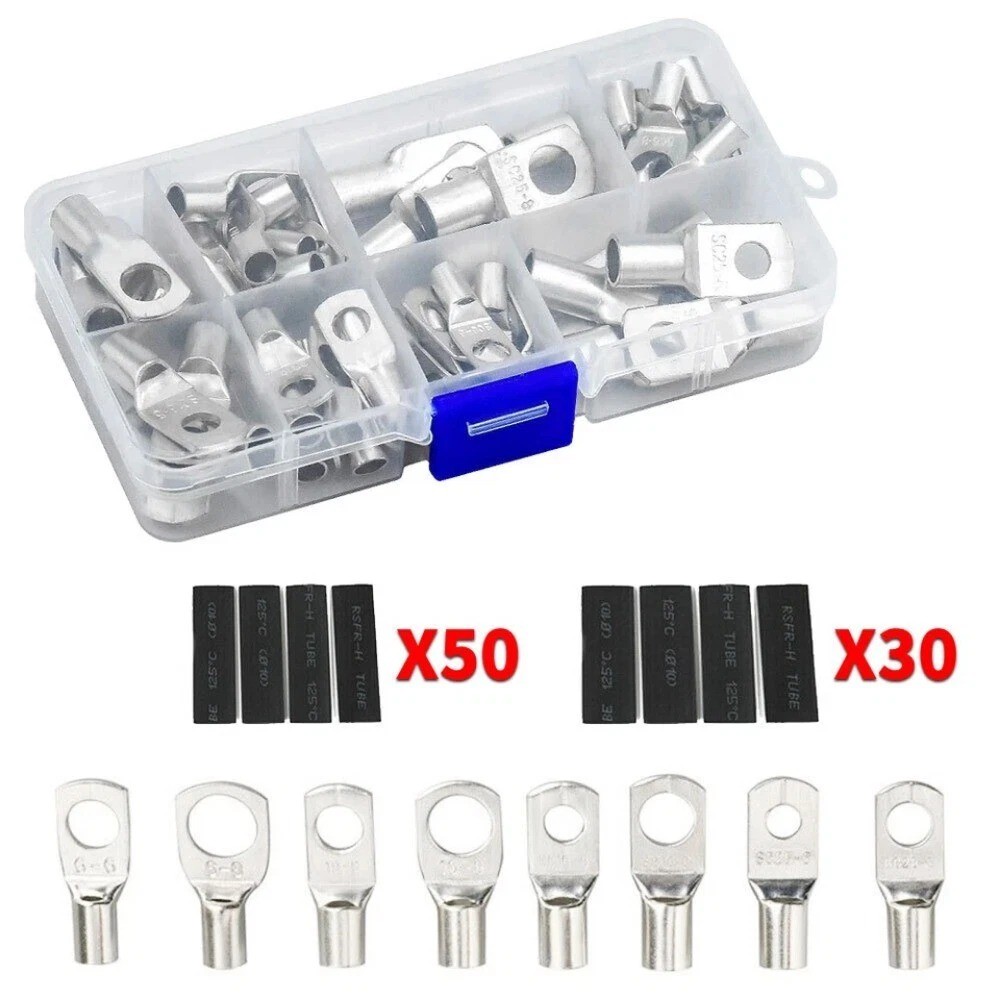 140PCS Car Copper Lug Ring Terminals Cable Electrical Wire Crimp Connectors Kit