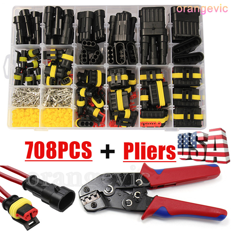 325/708Pcs 1-6 Pin Car Automotive Waterproof Electrical Wire Connectors Plug Kit