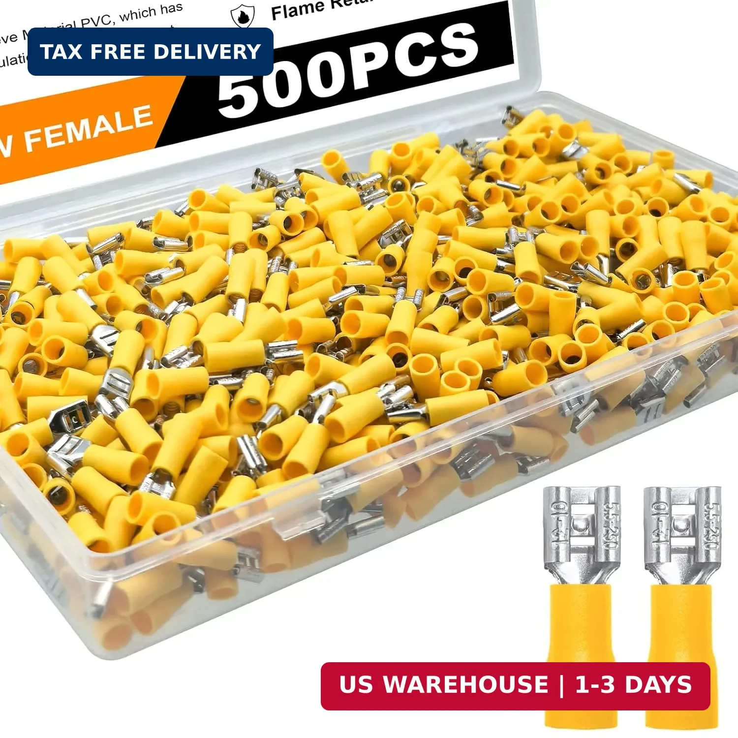 500Pcs Quick Disconnects Vinyl Insulated Female Spade Wire Connectors, 12-10AWG