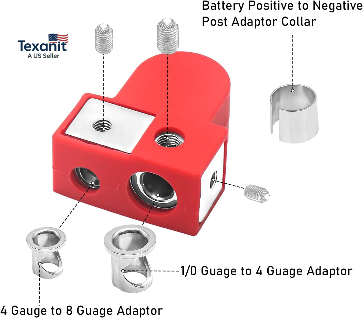 BTO Solid Brass Positive Negative Battery Terminals with Adaptor Collars, 1X0/2/