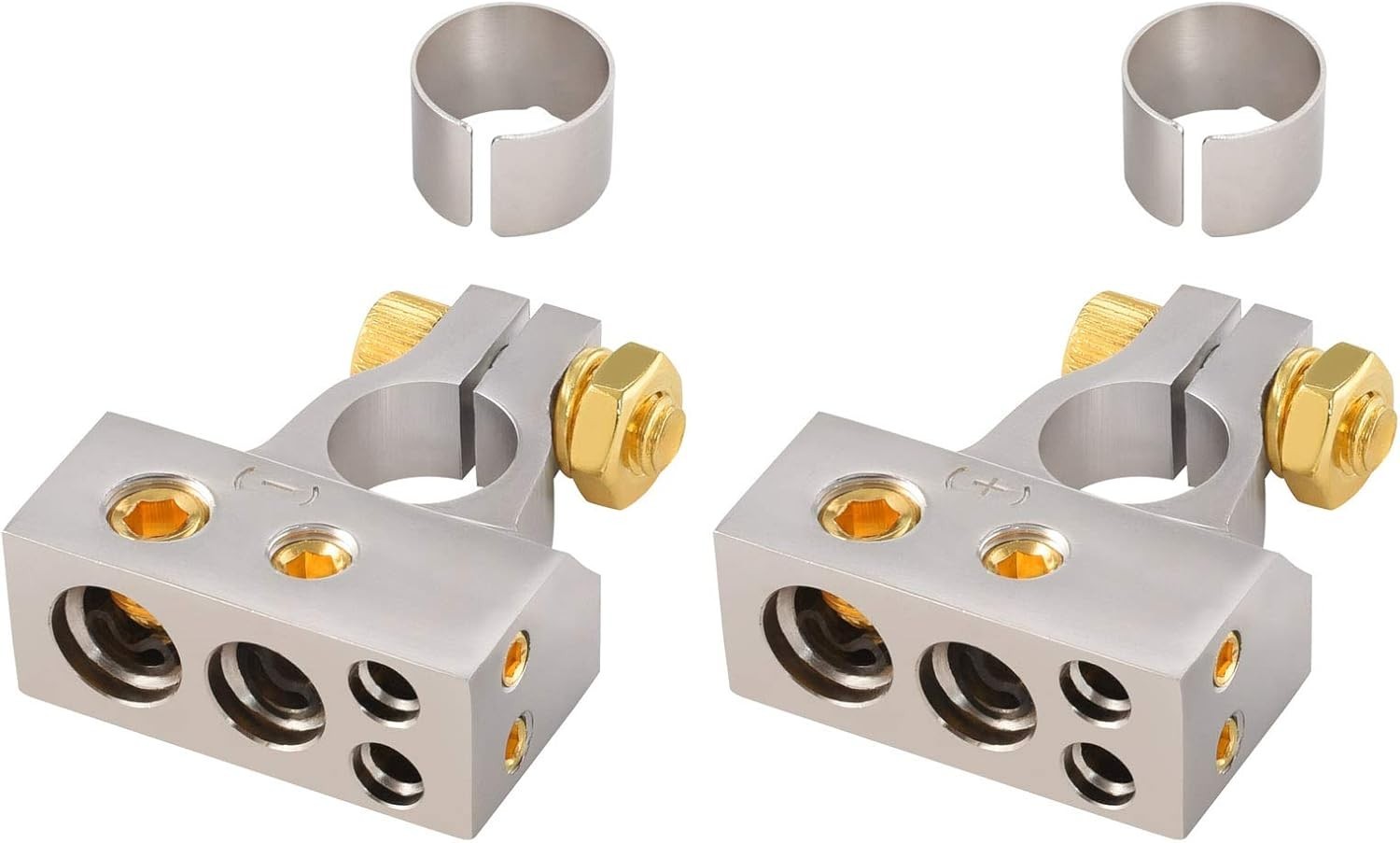 Nickel & Gold Battery Terminals Set – Positive/Negative for 2-10 Gauge