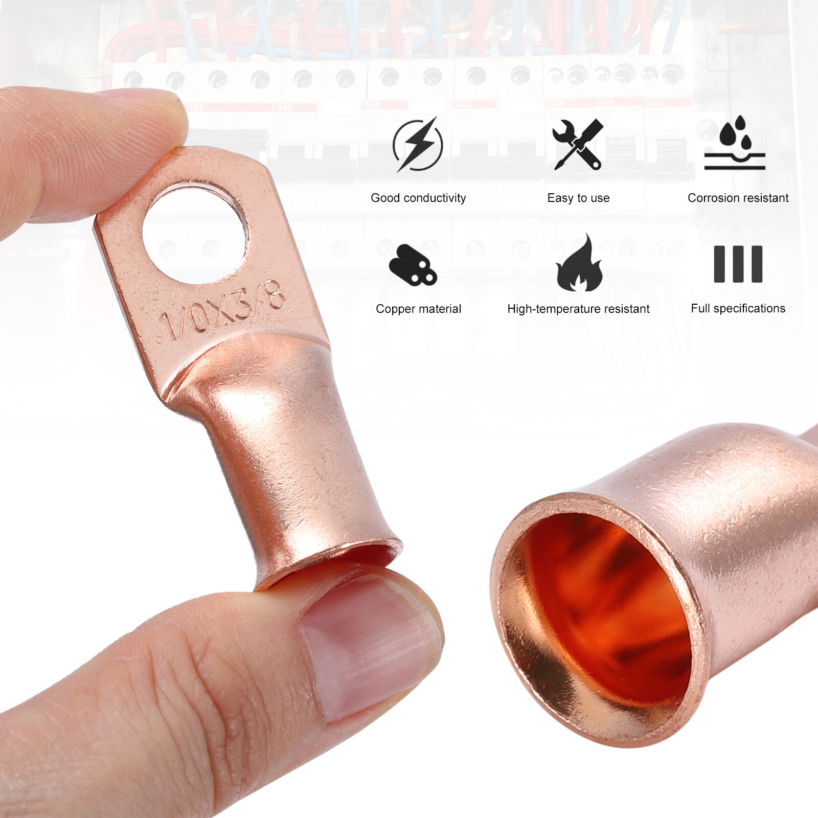 40X 1/0 AWG Gauge 3/8″ Copper Lugs w/RED & BLACK Heat Shrink Ring Terminals Wire