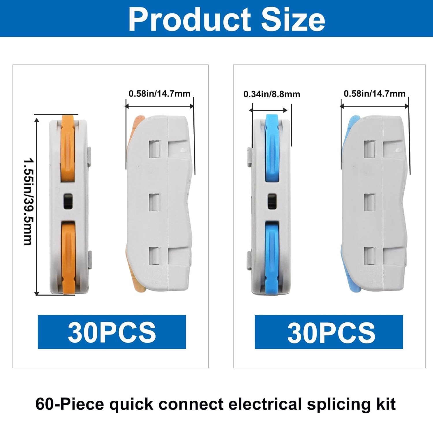 60PCS Lever Wire Connectors AWG28-12 Quick Connect 1-In 1-Out Splice Kit – New