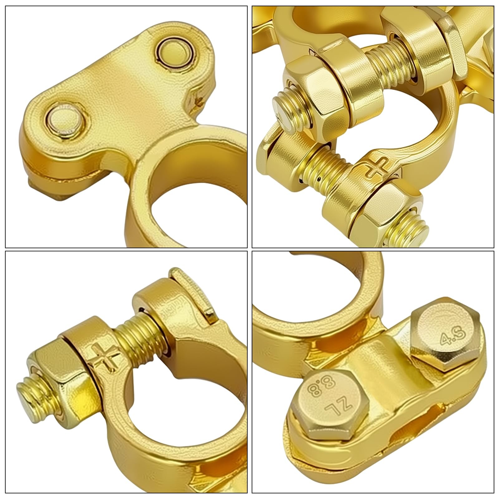 1 Pair Brass Battery Terminal Clamps Top Post Connector for Car Boat RV Marine