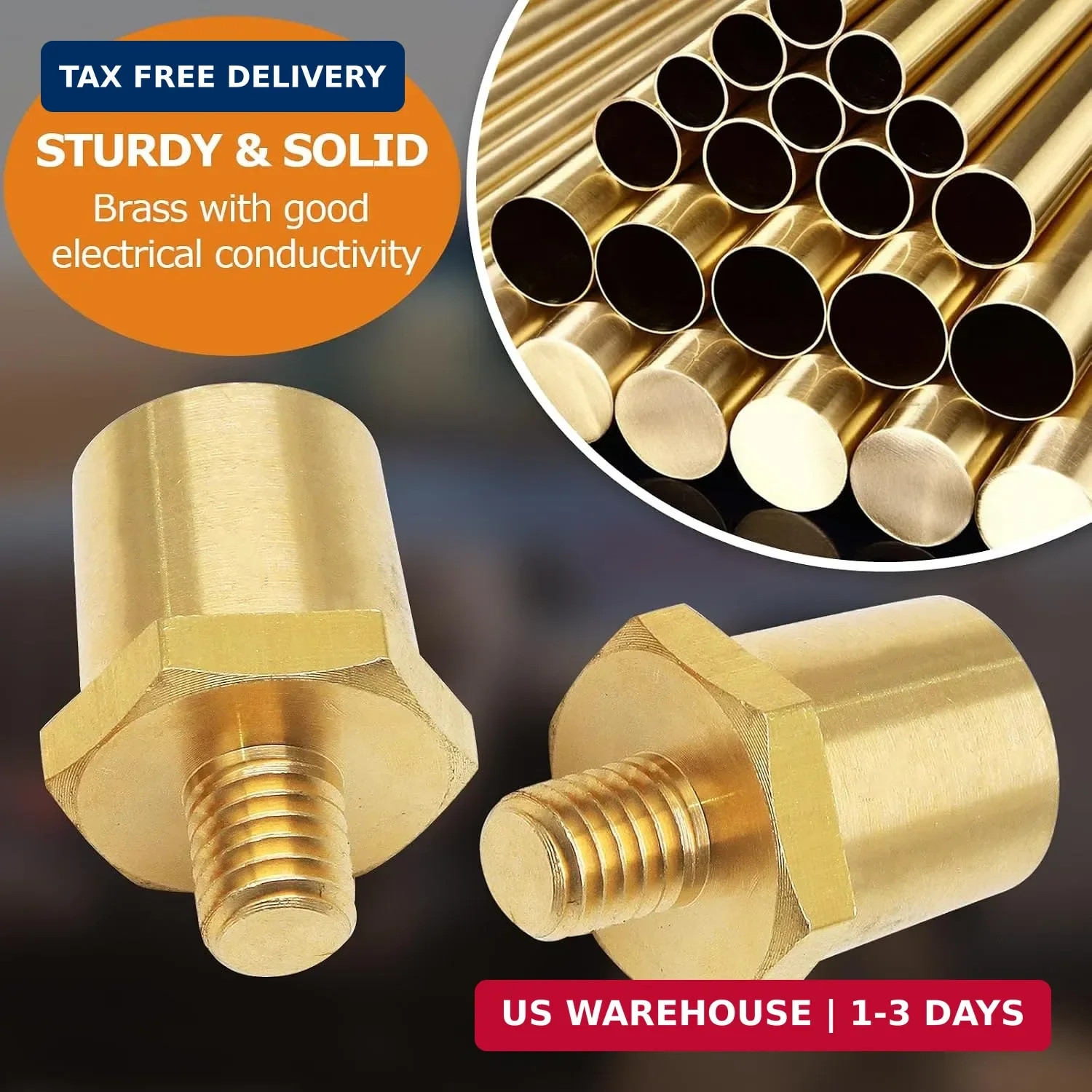 M8 Thread Male Battery Terminal Charging Post, 1 Pair | Brass, Battery Post Adap
