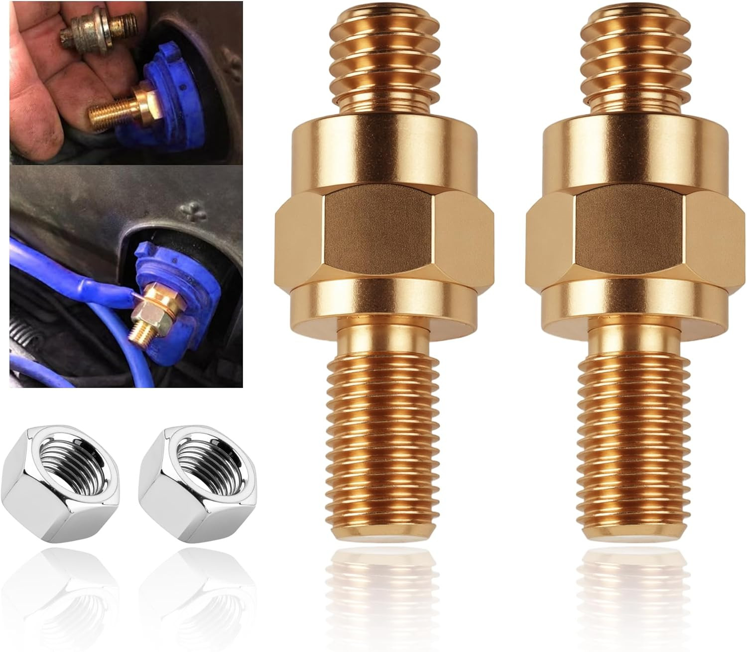 2Set Side Post Battery Terminal Extension Bolt With Nuts 3/8″-16 Coarse And 3/8″