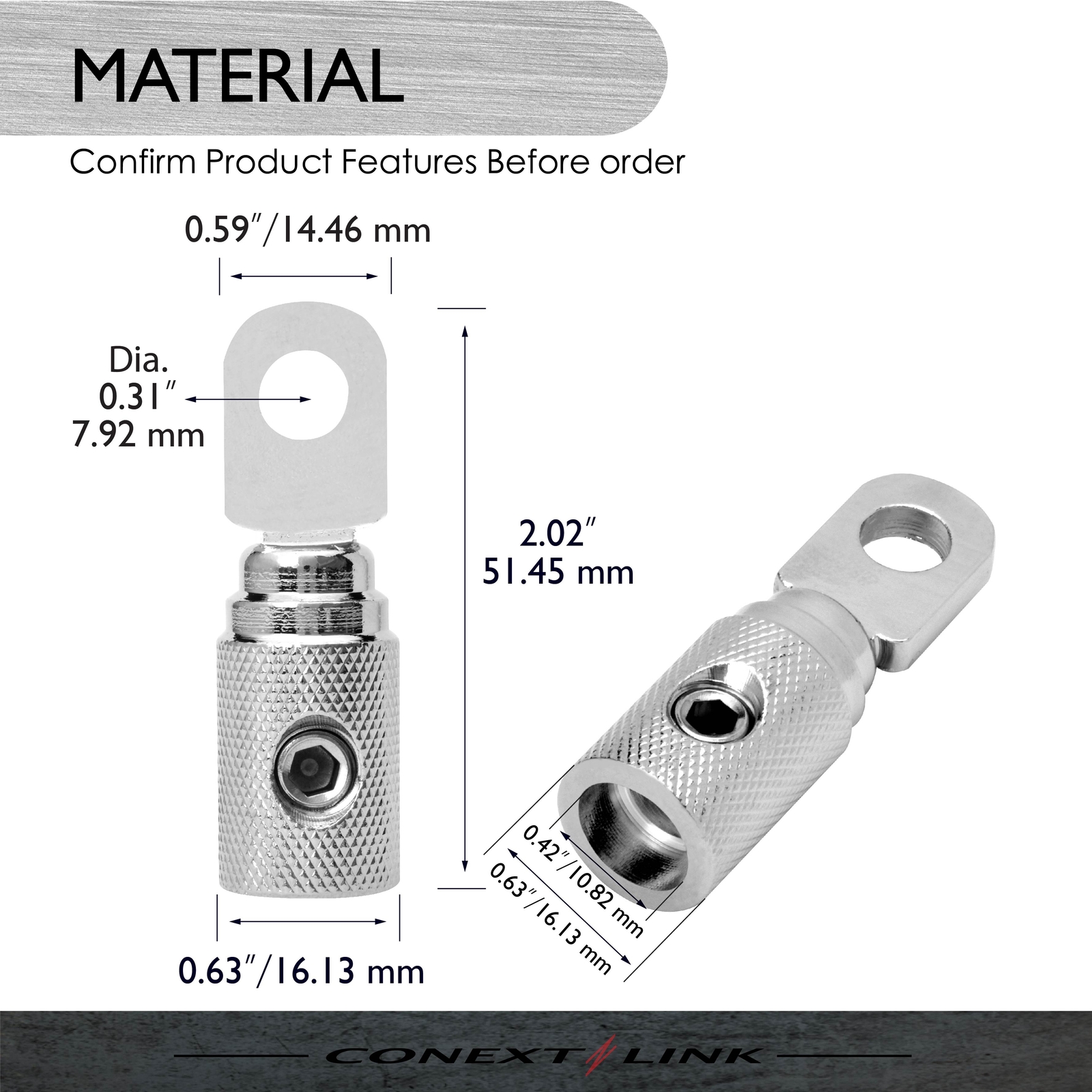 2 Set Screw Power Ring Terminal 4GA AWG Gauge 5/16″ 8mm Hole Brass Nickel Ground