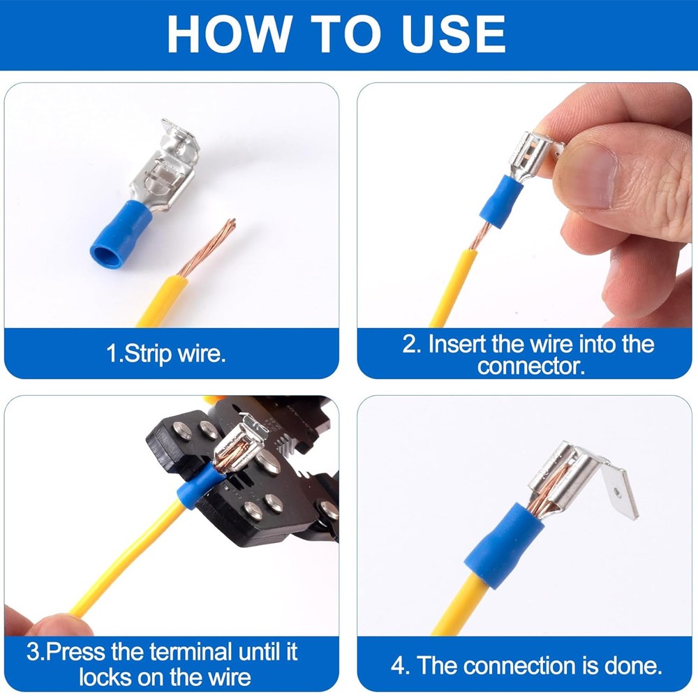 50pc Piggyback Quick Wire Disconnect Blue Connectors Male/Female Spade 16-14 GA