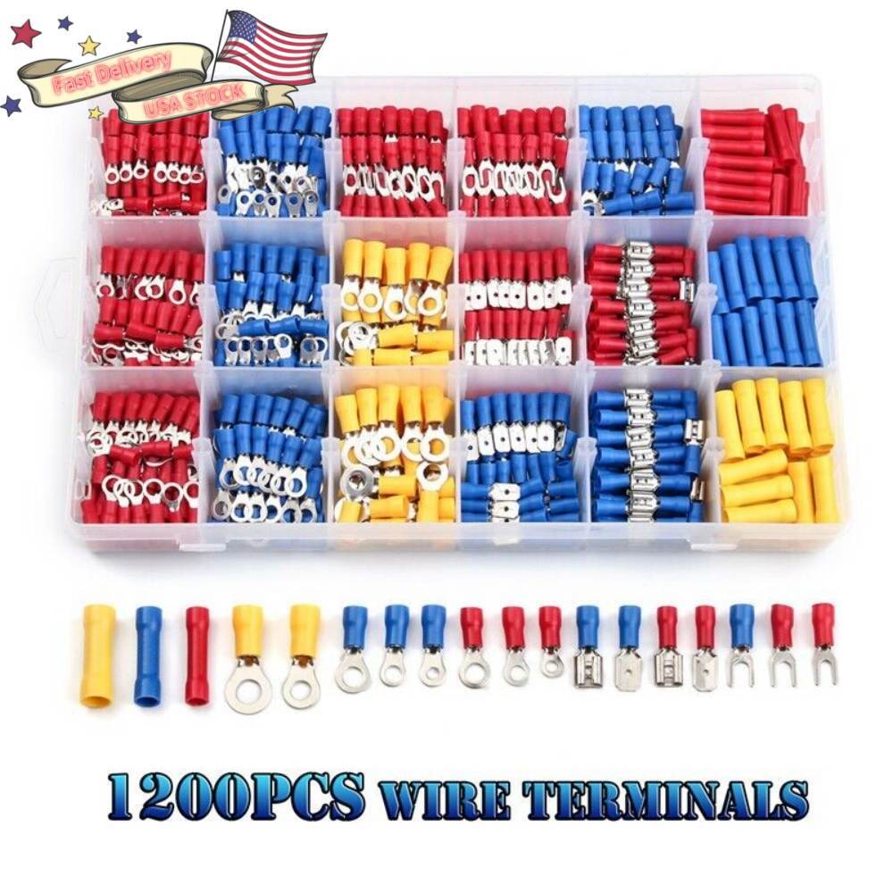 1200pcs Assorted Insulated Electrical Wire Terminals Crimp Connectors Spade Kit