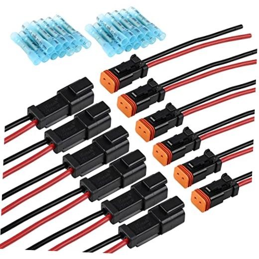 2 Pin Deutsch Connector Kit – 2 Wire DT Pigtail Black – 6 Sets 6Set 2Pin 14AWG