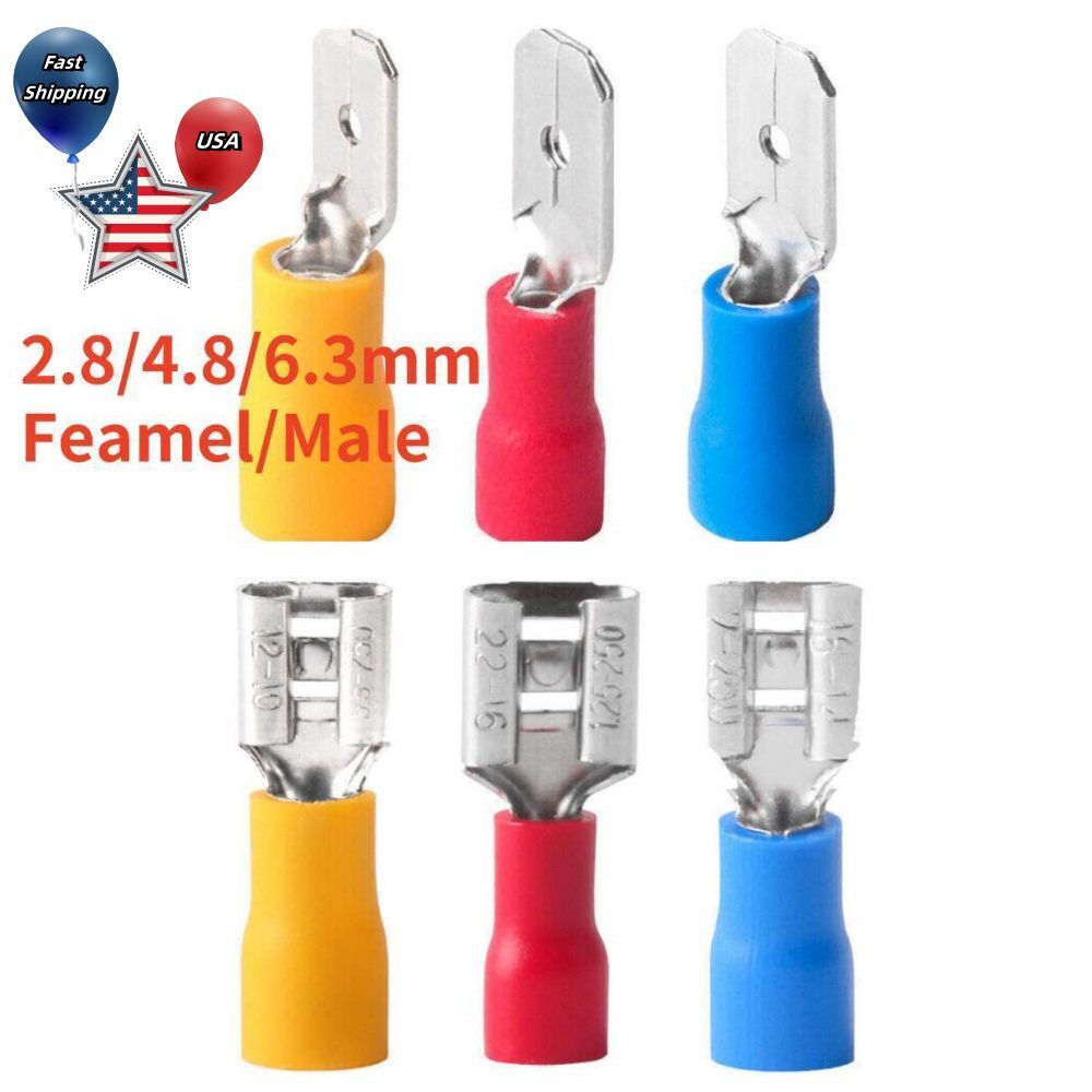 2.8/6.3mm Pre-Insulated Female/Male Spade Terminals Wire Crimp Connector 50/200