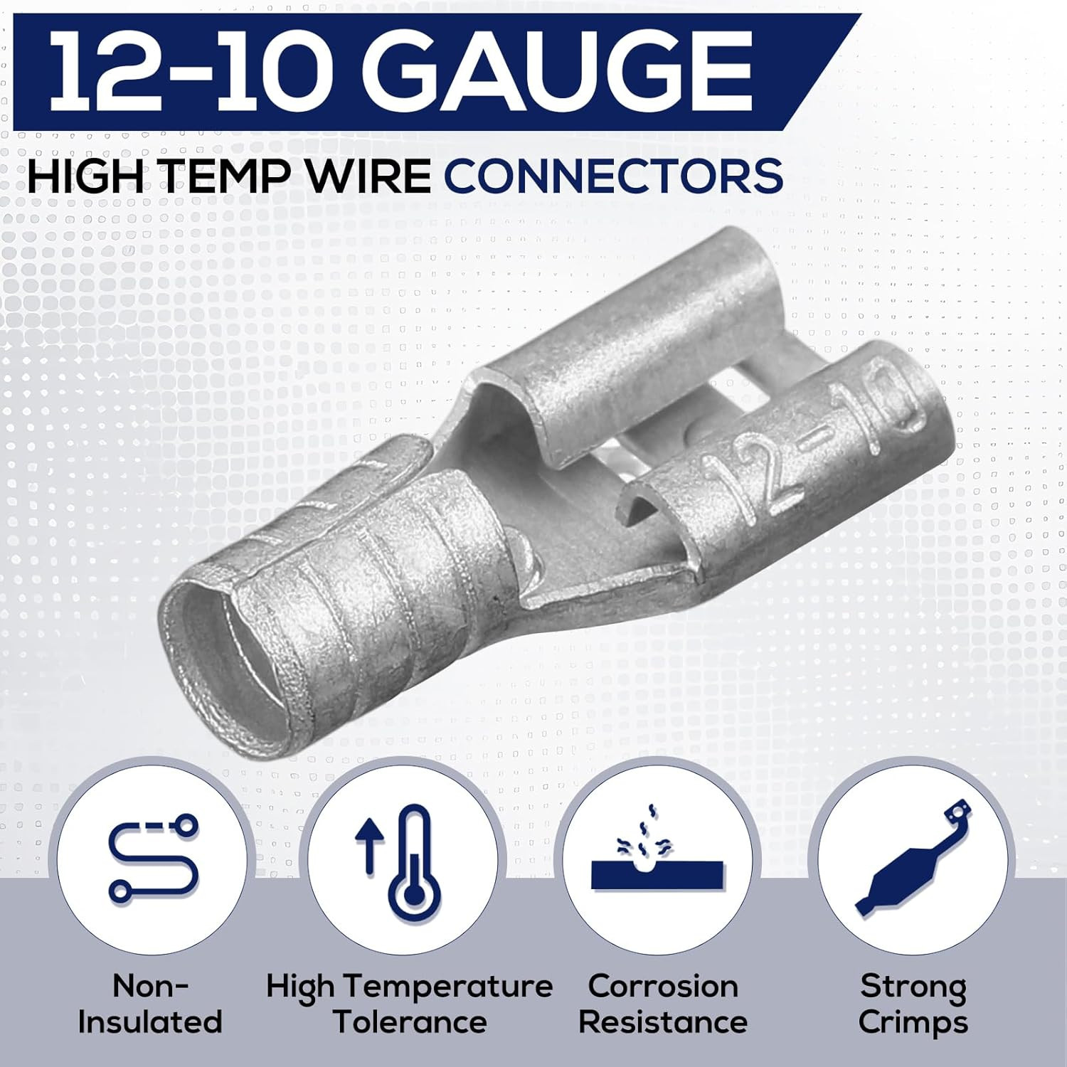 50 Pcs High Temperature Female Non Insulated Spade Connectors 12-10 Gauge Quick