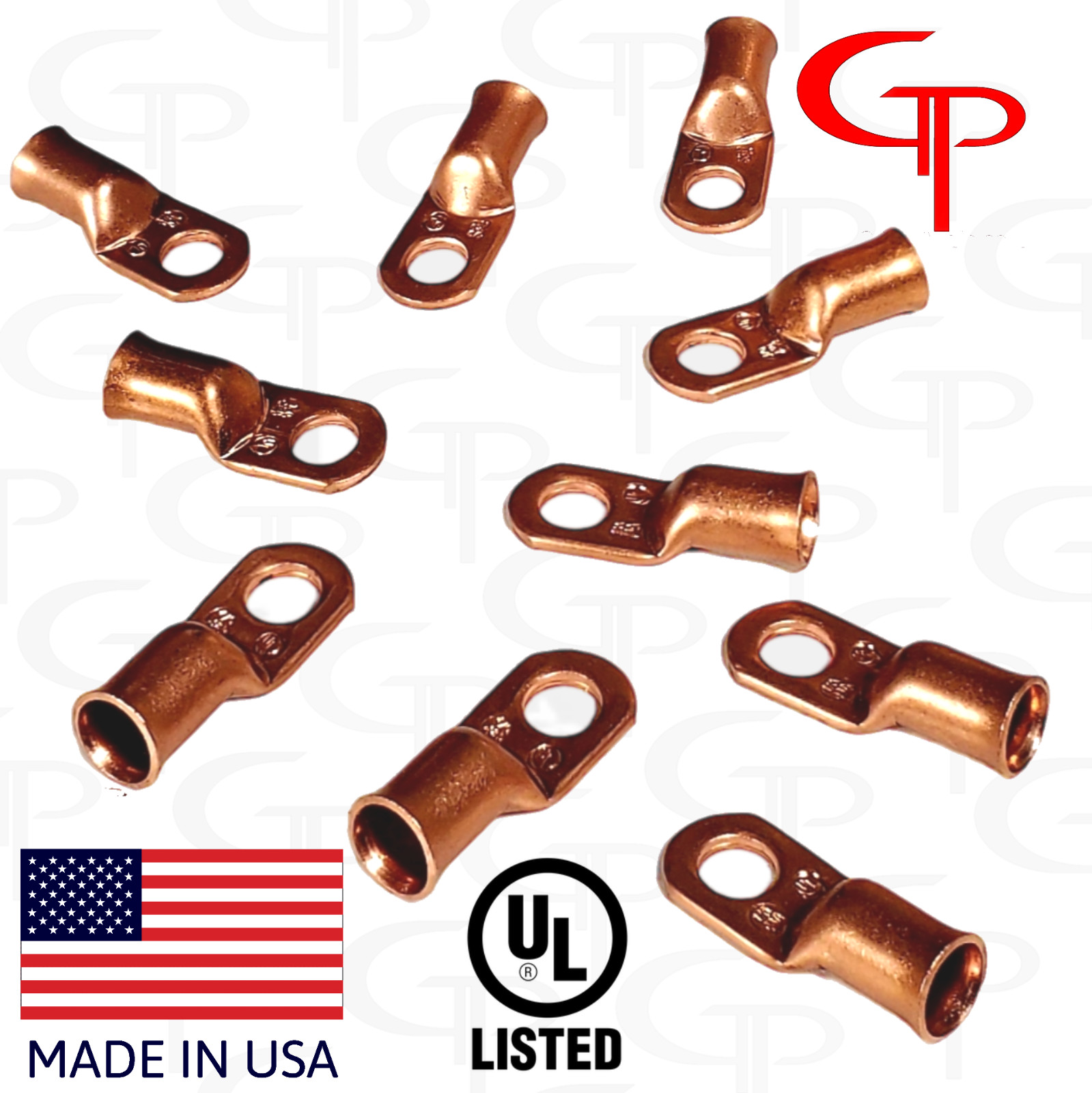 10 PACK 1/0 AWG Gauge OFC Copper Lugs 3/8″ hole Ring Terminals wire lug battery