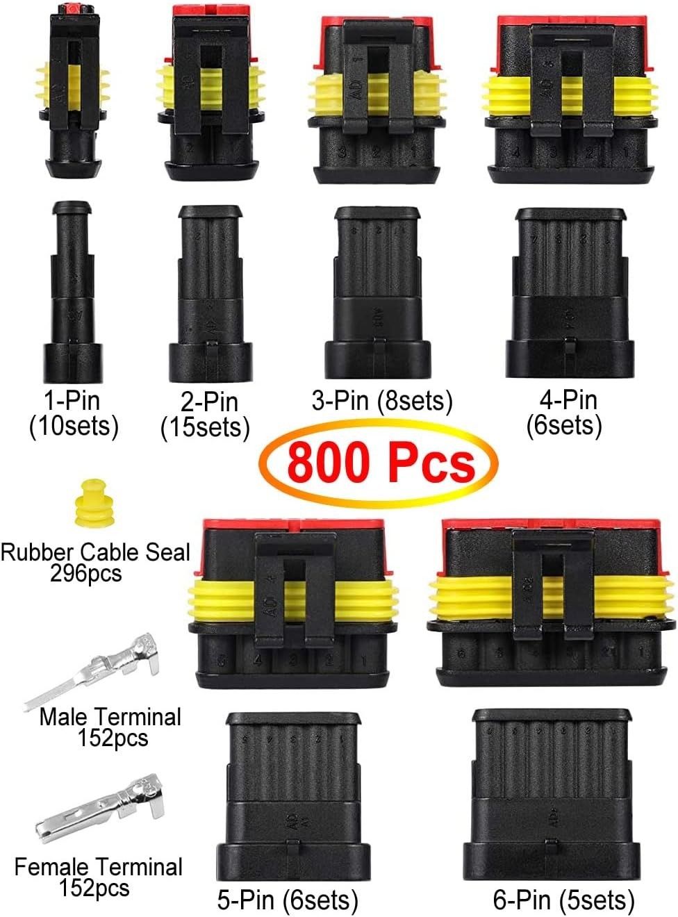 800Pcs 50 Sets Waterproof Automotive Electrical Wire Connectors Plug Kit 1/2/…