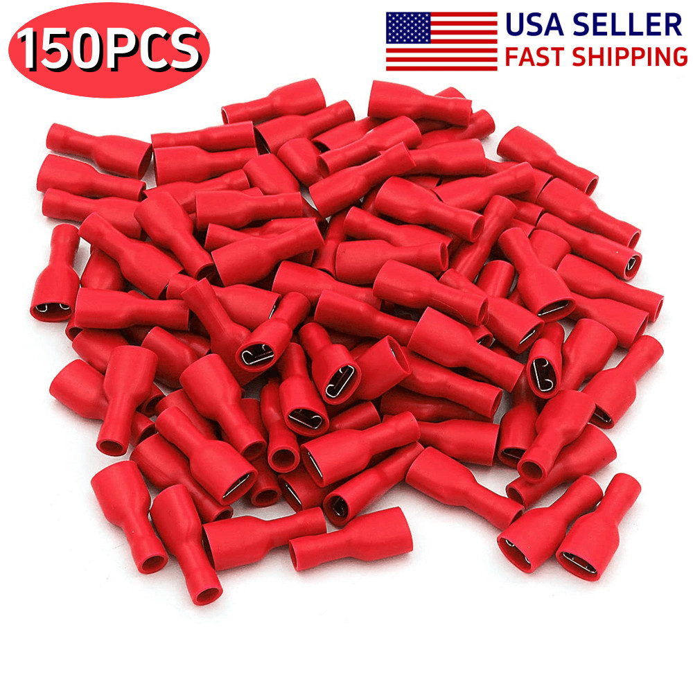 150pcs 0.25″ Female Quick Disconnect Spade Terminals Fully Insulated Connectors