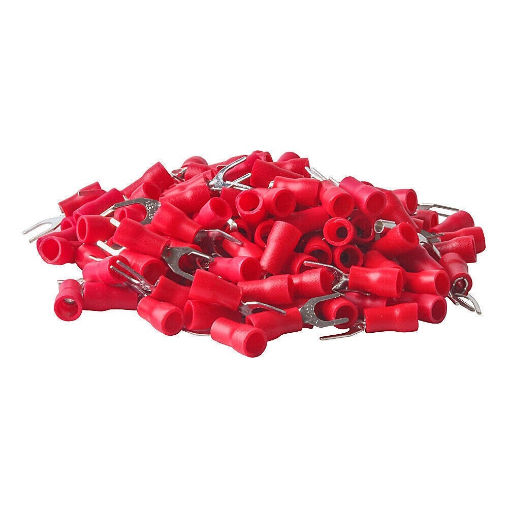 50-1000pcs Red #8 Fork Spade Terminals Insulated Crimp 16-22 AWG Wire Connectors
