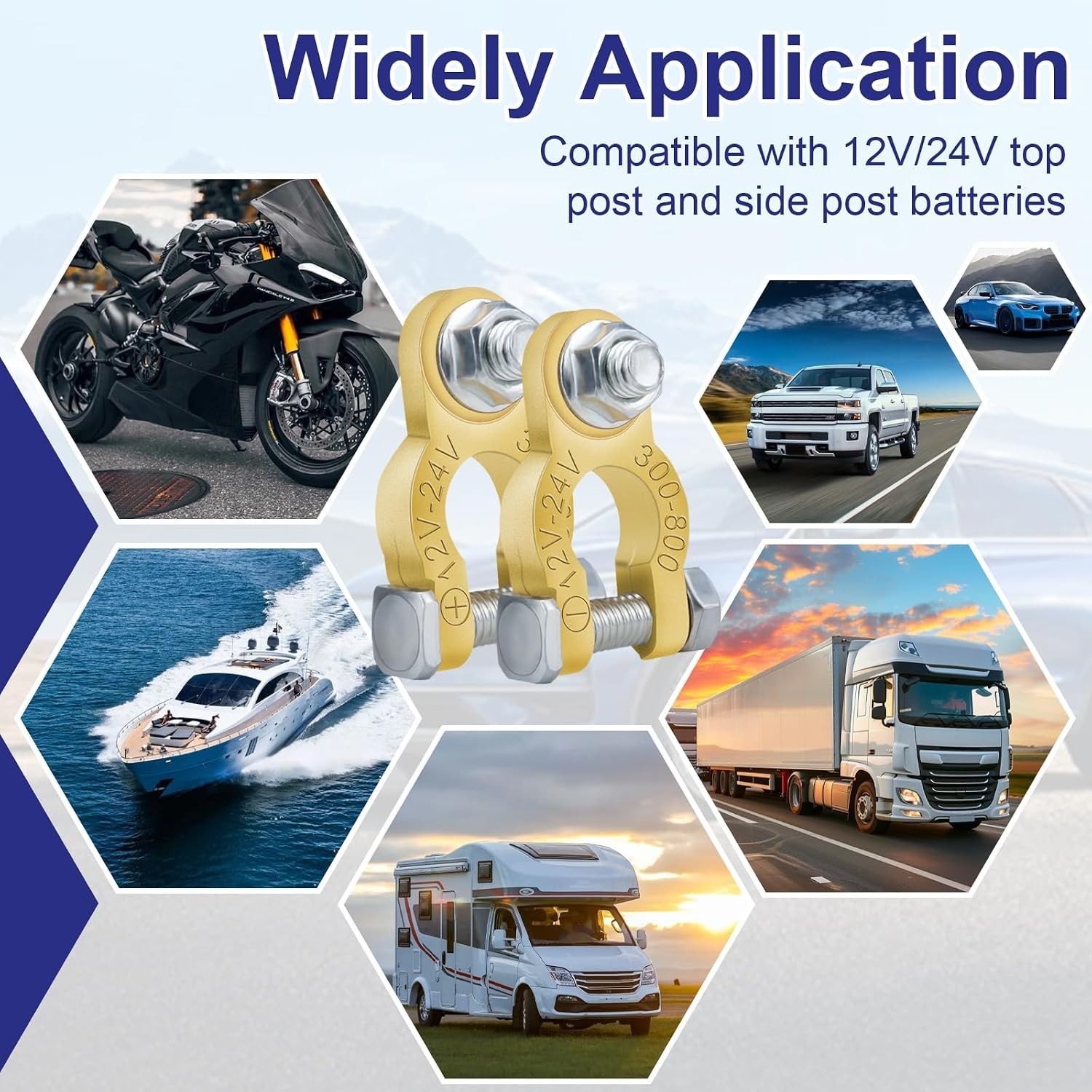 1 Pair Automotive Battery Terminal Connectors with Protective Washers – 12V/24V
