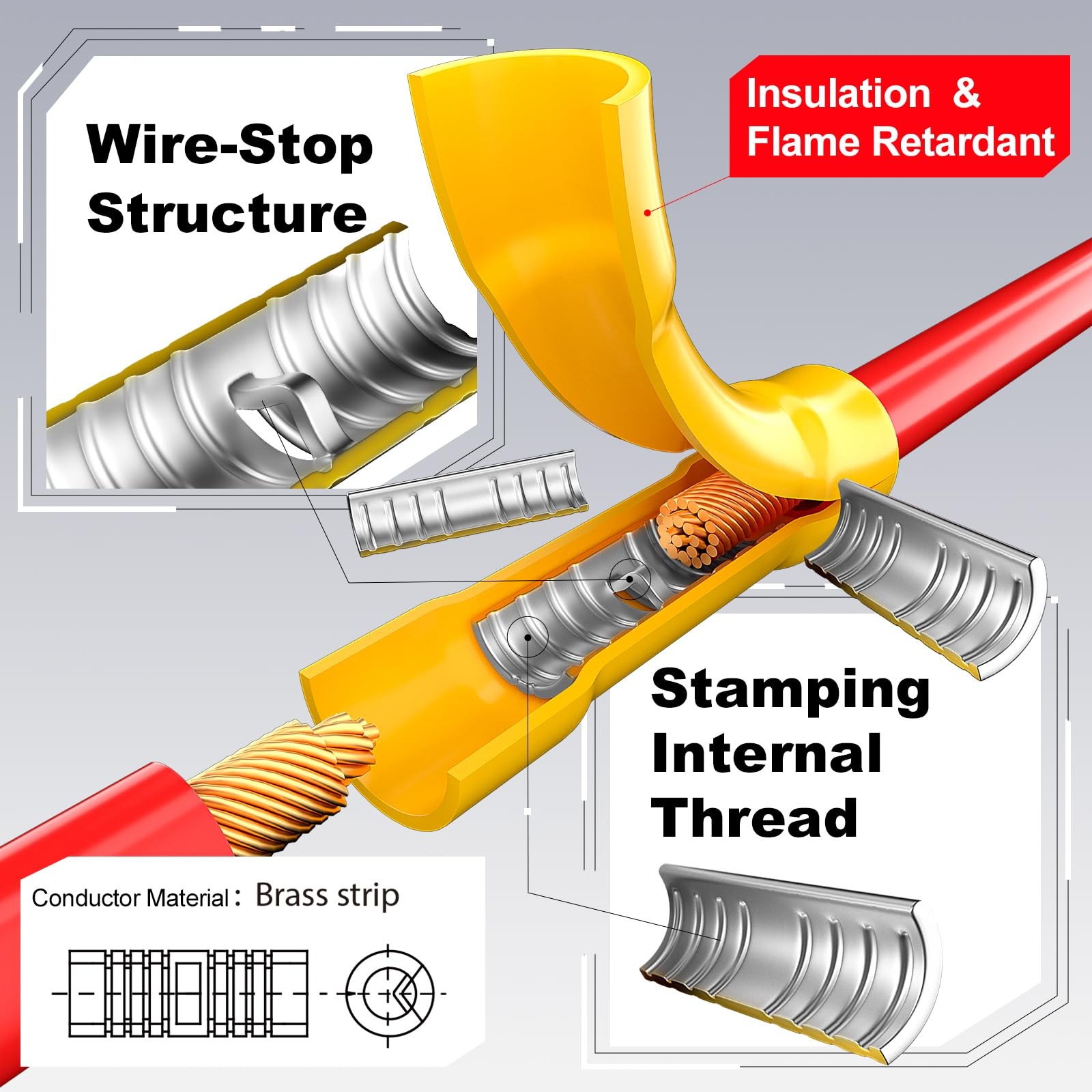 UL Listed Red Butt Connectors Crimp Splice Terminals 100 pcs 22-16 AWG Electr