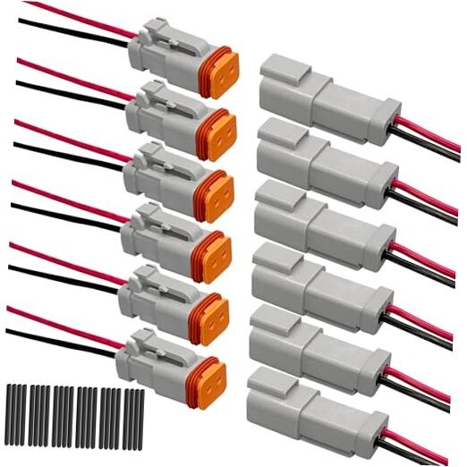 2 Pin Deutsch DT Waterproof Connector Kit, 16 AWG Automotive 2-pin/6Pack