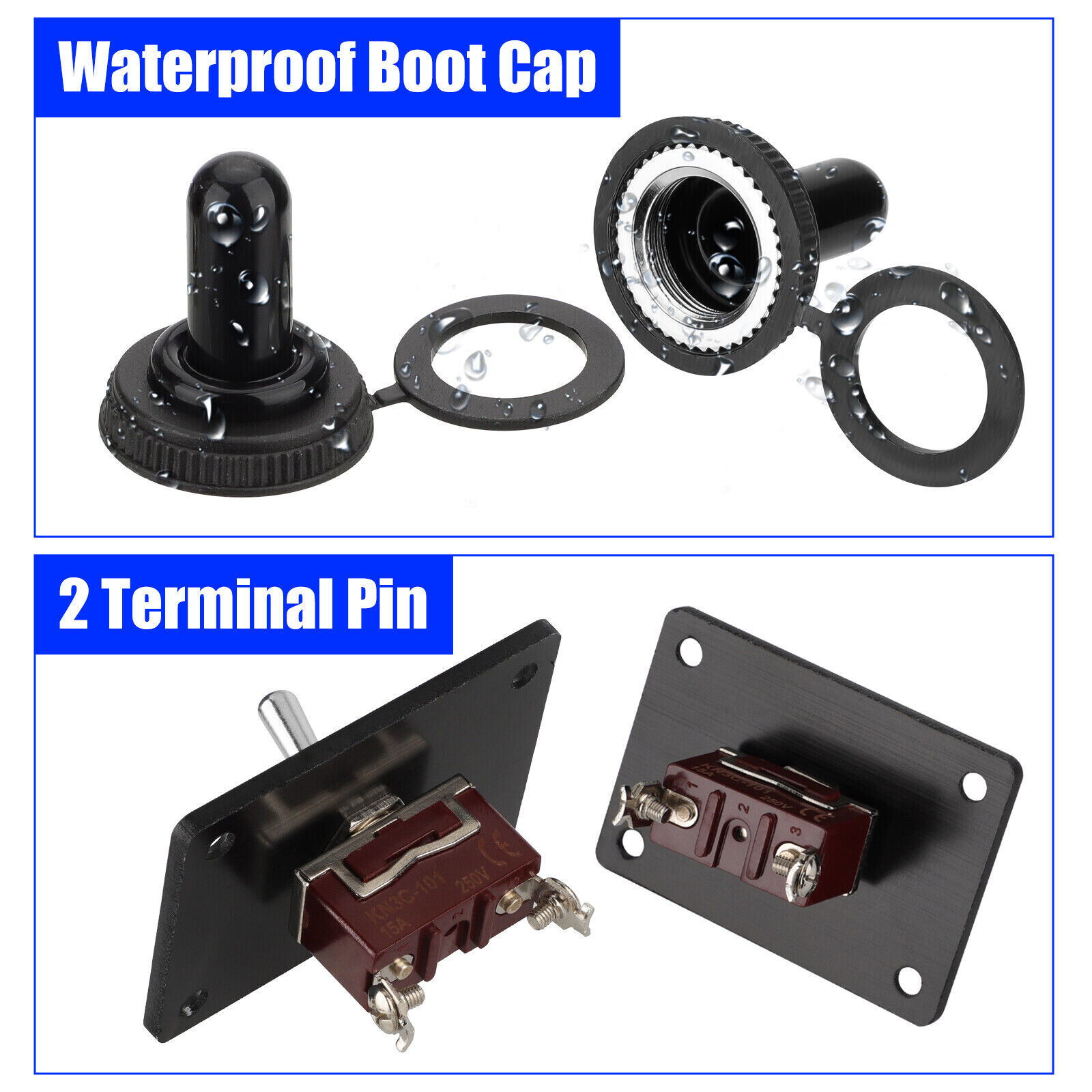 2set Toggle SWITCH ON/OFF Heavy Duty 15A 250V SPST 2Terminal Car Boat Waterproof