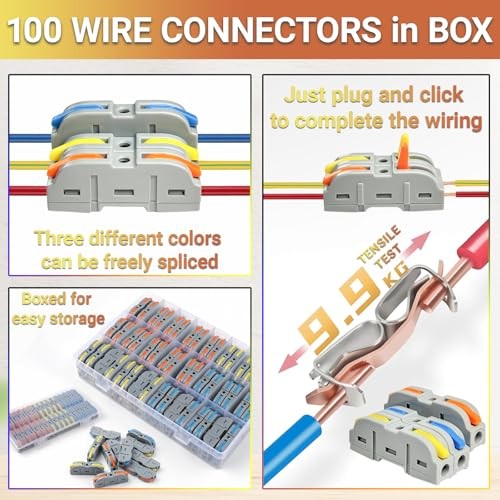 100pcs Lever Wire Connectors, 1 in 1 Out Inline Electrical Wire Splicing
