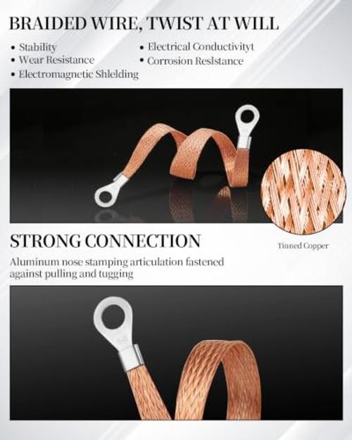 PCS Ground Straps, 10/Inch Universal 10 Inch+12 Inch (Copper Braided) 12