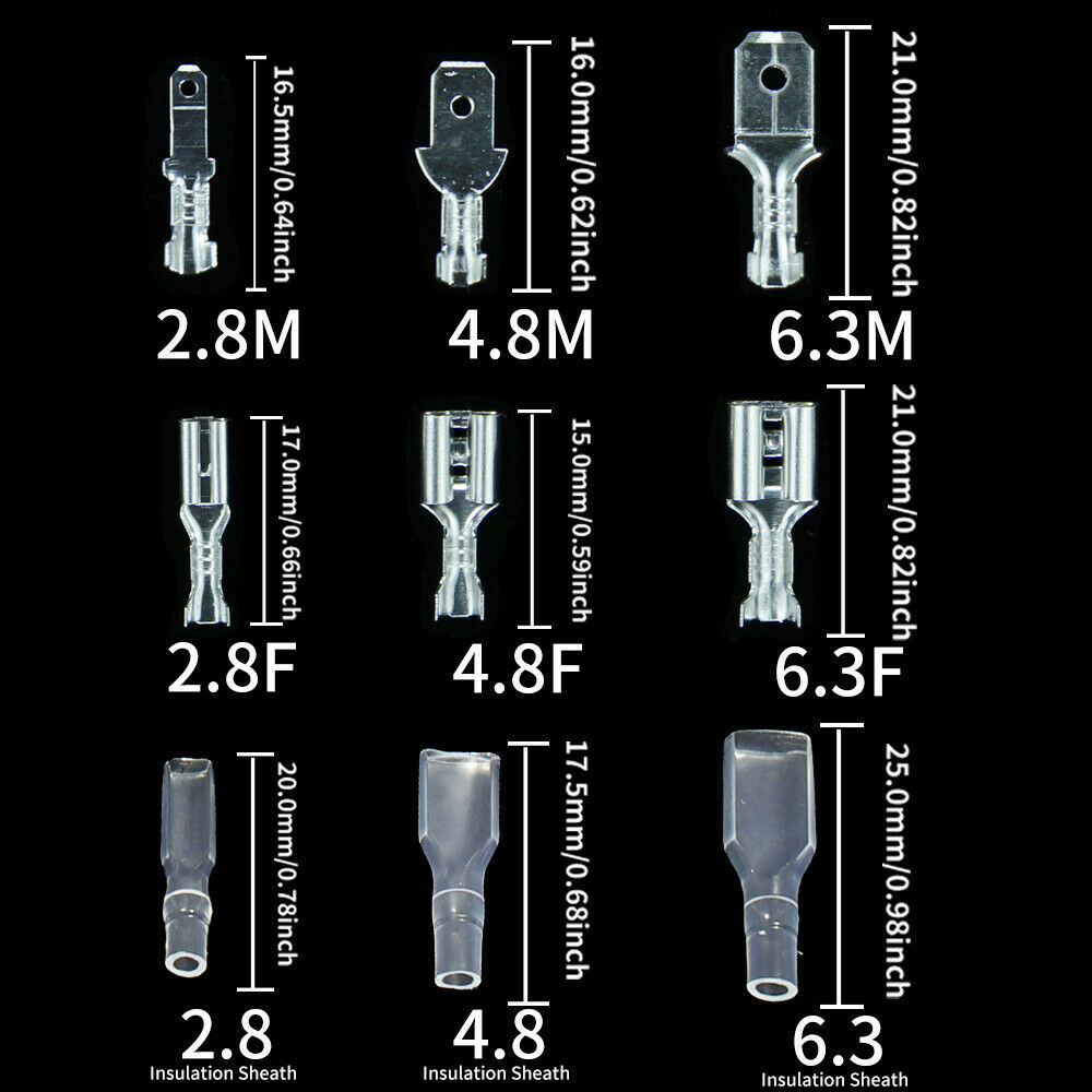 450PCS Female Male Spade Connectors Wire Crimp Terminals Set 2.8mm/4.8mm/6.3mm