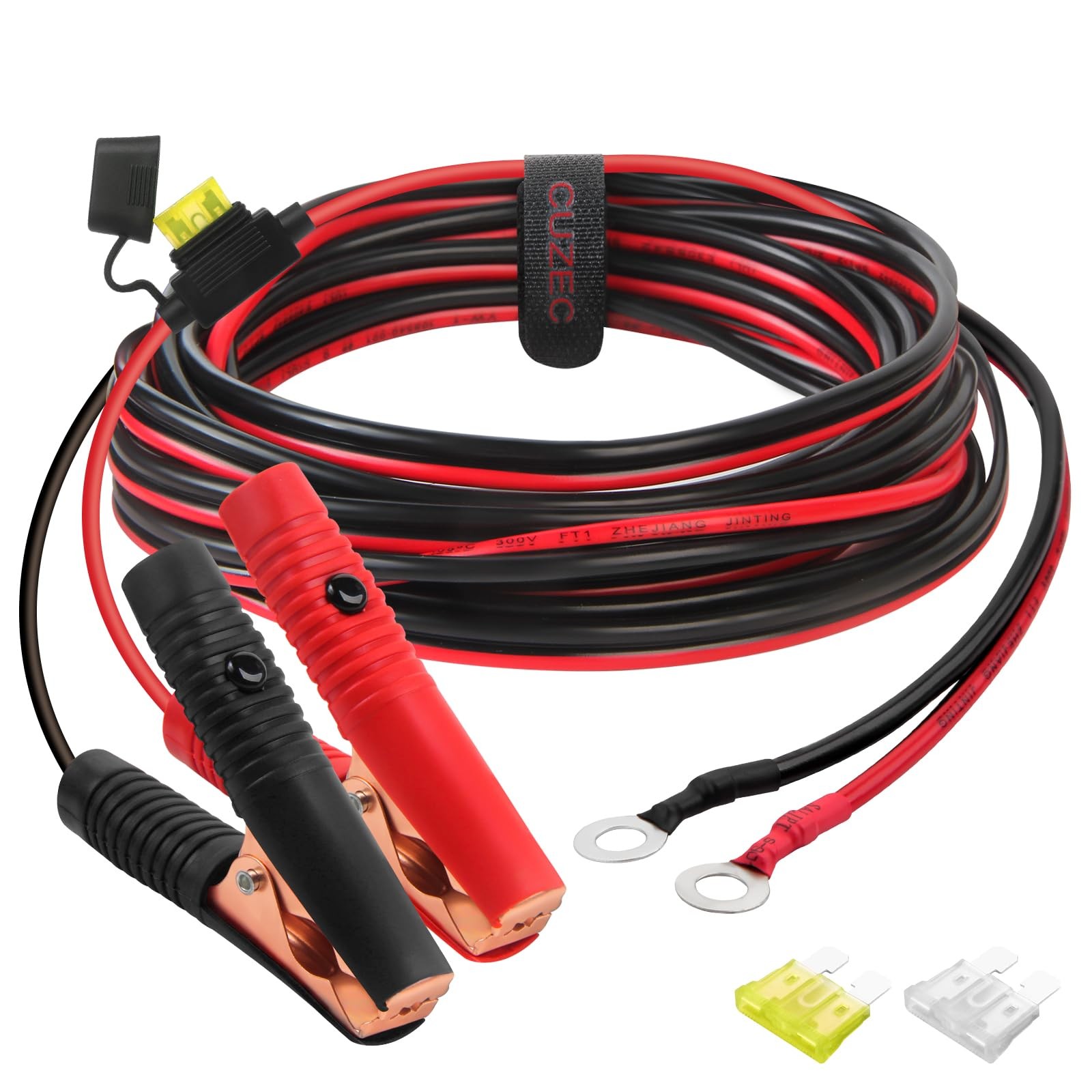 1 PCS 10FT 14AWG Battery Extension Cord Eyelet Terminal with Clamp