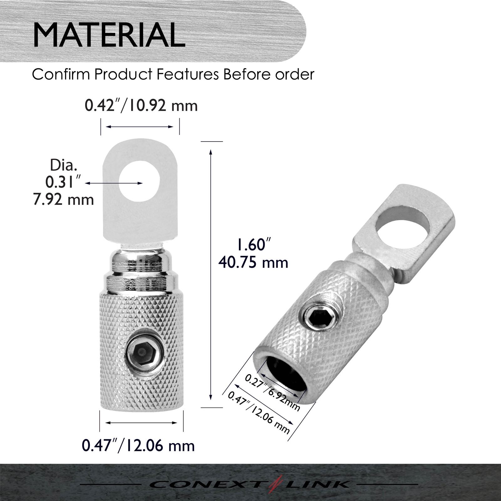 2 Set Screw Power Ring Terminal 8GA AWG Gauge 5/16″ 8mm Hole Brass Nickel Ground