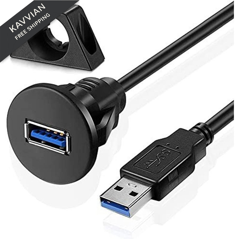 URWOOW Small USB 3.0 Male to Female AUX Flush Panel Mount 3 feet, Black