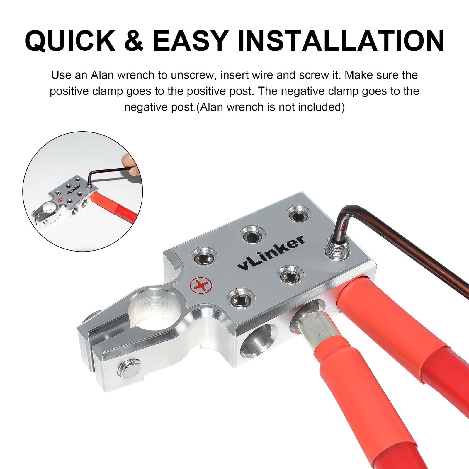 VGATE 6×1/0 Gauge AWG Lead-Acid Battery Terminals Clamp, 6061 Aluminum Batter…