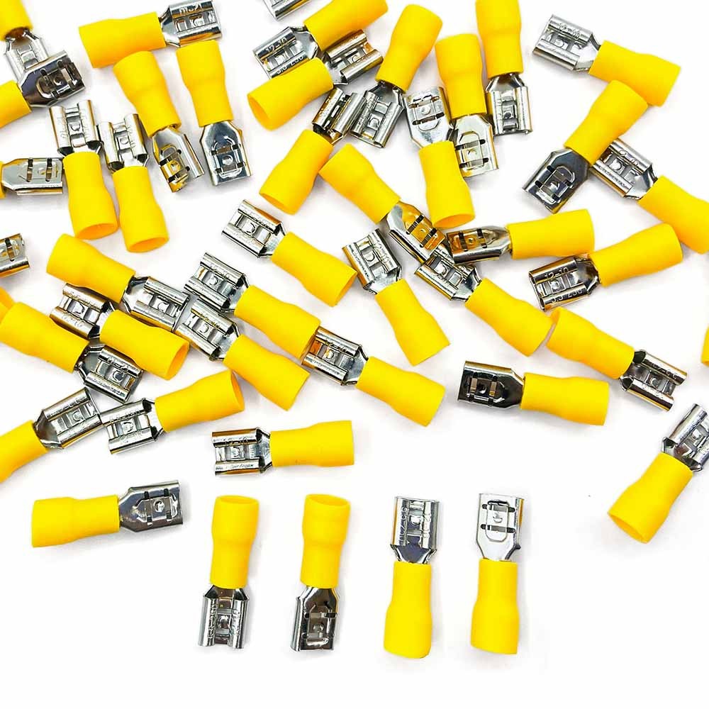 100pcs 12-10 Gauge Female Spade Quick Disconnect Electrical Wire Connectors .250