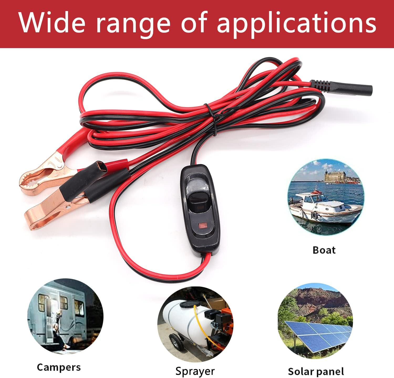8FT SAE 16AWG Wire Harness with On/Off Switch Gold Alligator Clips,12V Sprayer P