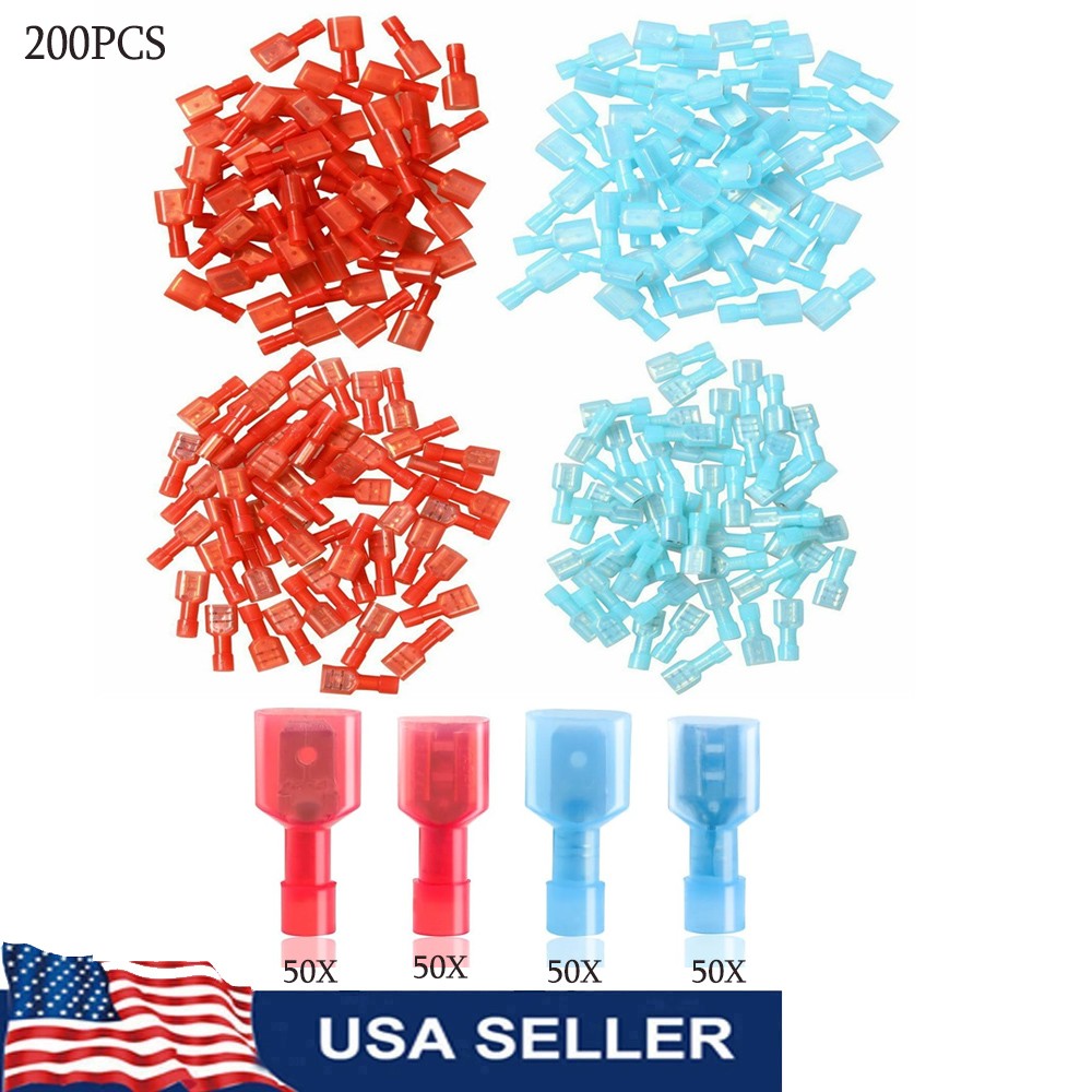 200PCS Insulated Spade Terminal Male Female Crimp Quick Disconnect Connector Kit