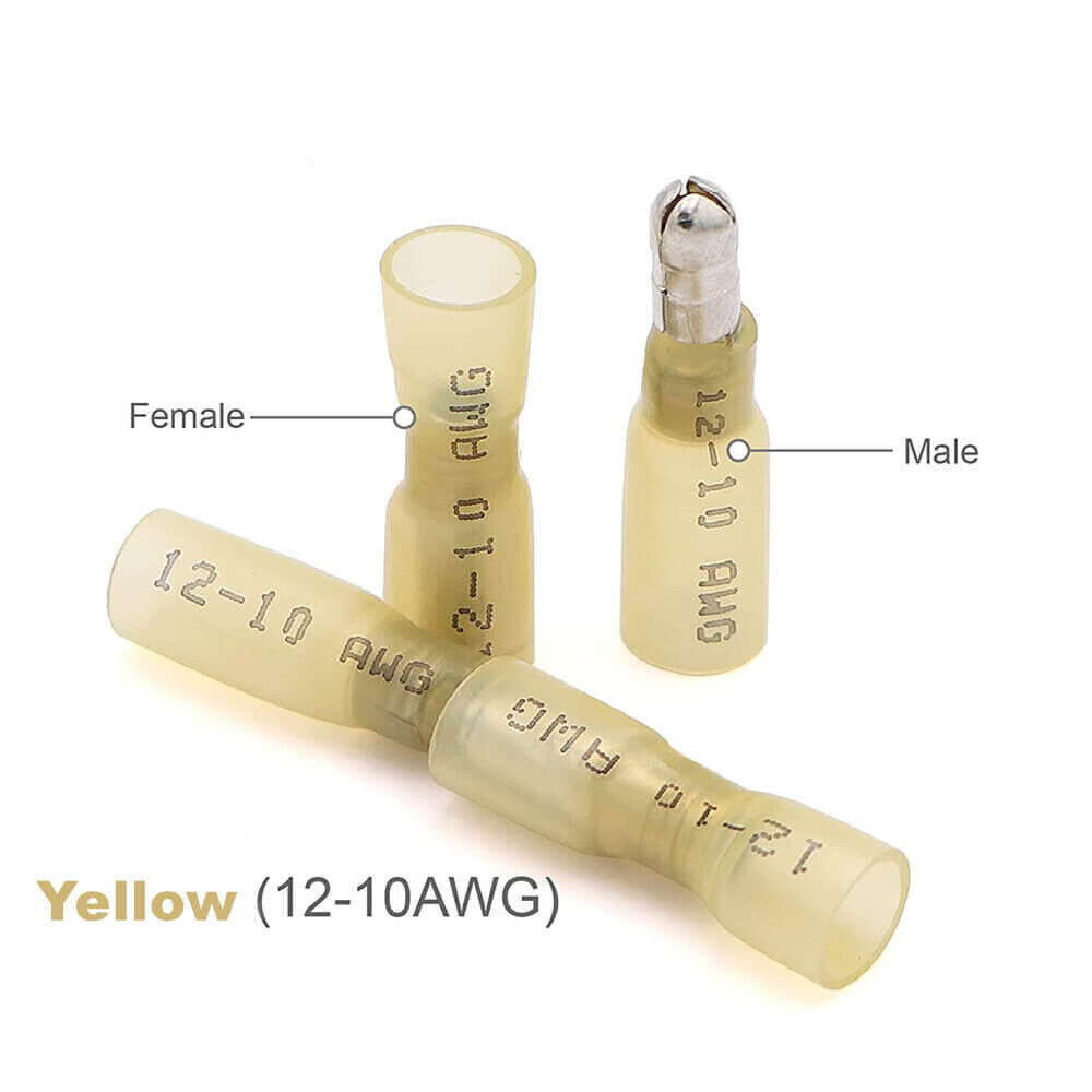12-10AWG Heat Shrink Bullet Male Female Crimp Terminals Connectors Waterproof