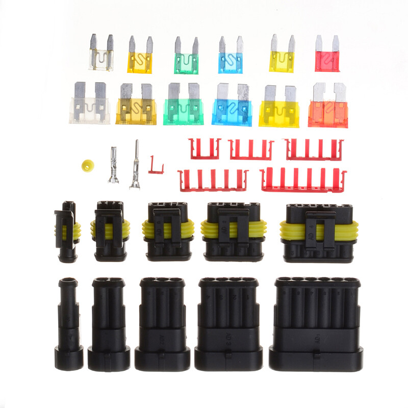 240Pcs Car Sealed Electrical Wire Connector Terminal 1/2/3/4/5/6 Pin Blade Fuse