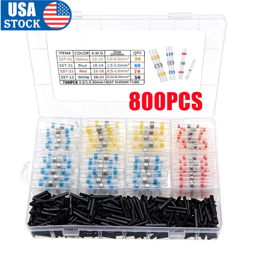 50/800X Waterproof Heat Shrink Solder Wire Connectors Seal Sleeve Butt Terminals