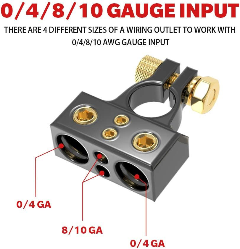 0/4/8/10 Gauge AWG Positive & Negative Car Battery Terminal Connectors with Shi