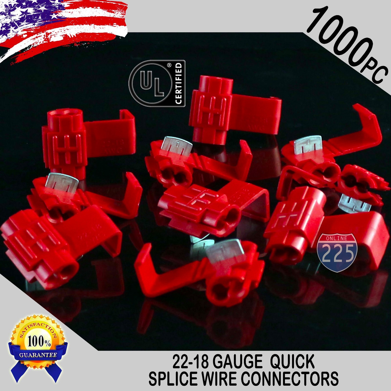 1000 Pack 22-18 Gauge Red Quick Splice Tap Wire Connectors Install Terminals UL