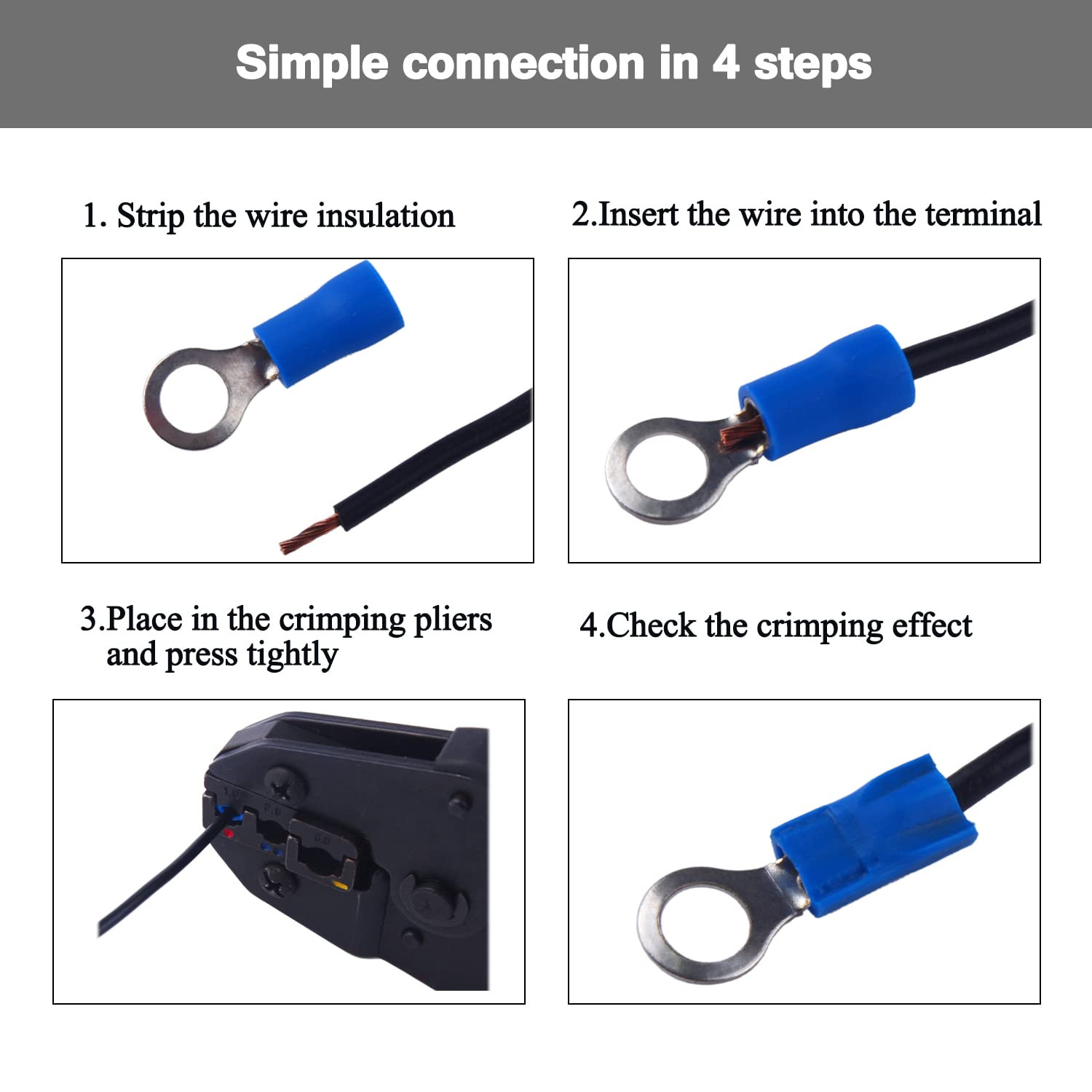 RV2-3 Insulated Terminals Ring Electrical Wire Connectors, Circular Pre-Insul…
