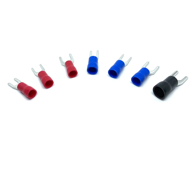 100pcs Wire Connector SV1.25-3 Red Copper U Shaped Fork PVC Insulated Electrical