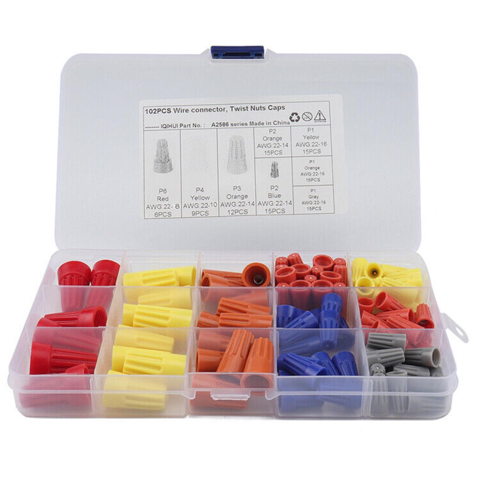 102Pcs 5 Size Insulated Spade Terminals Twist-On Electrical Wire Connectors B