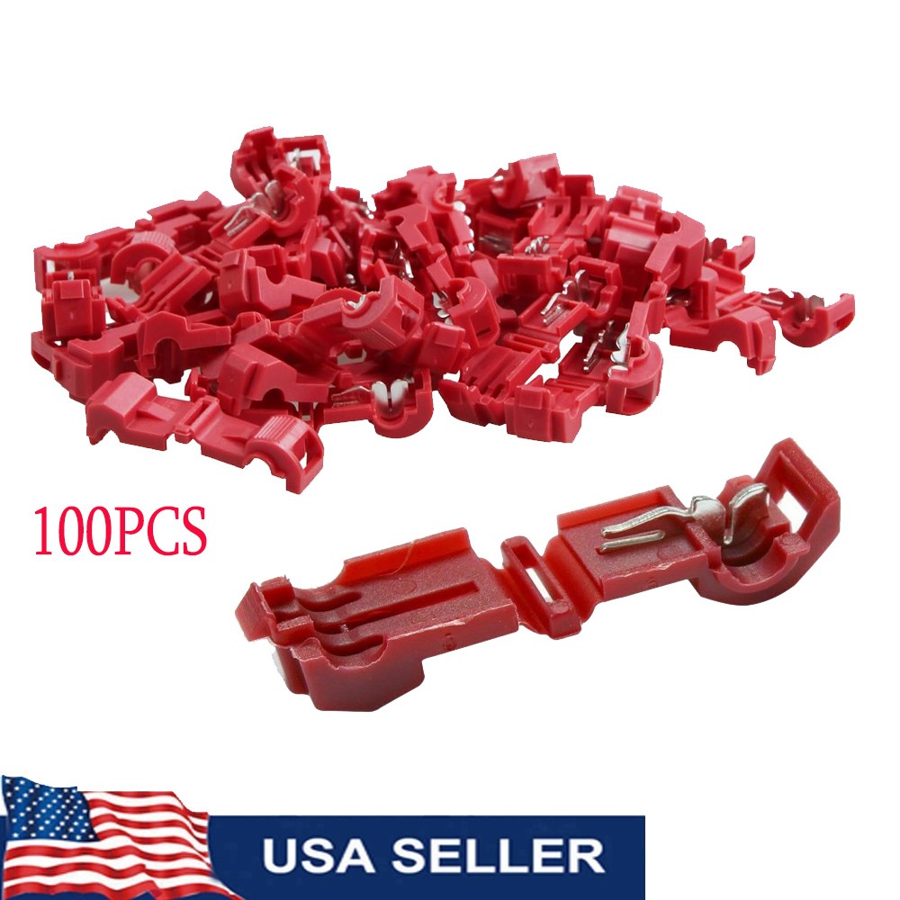 100PCS Red T-TAP 22-18 AWG Wire Tap Connectors Quick Splice Electrical Terminals