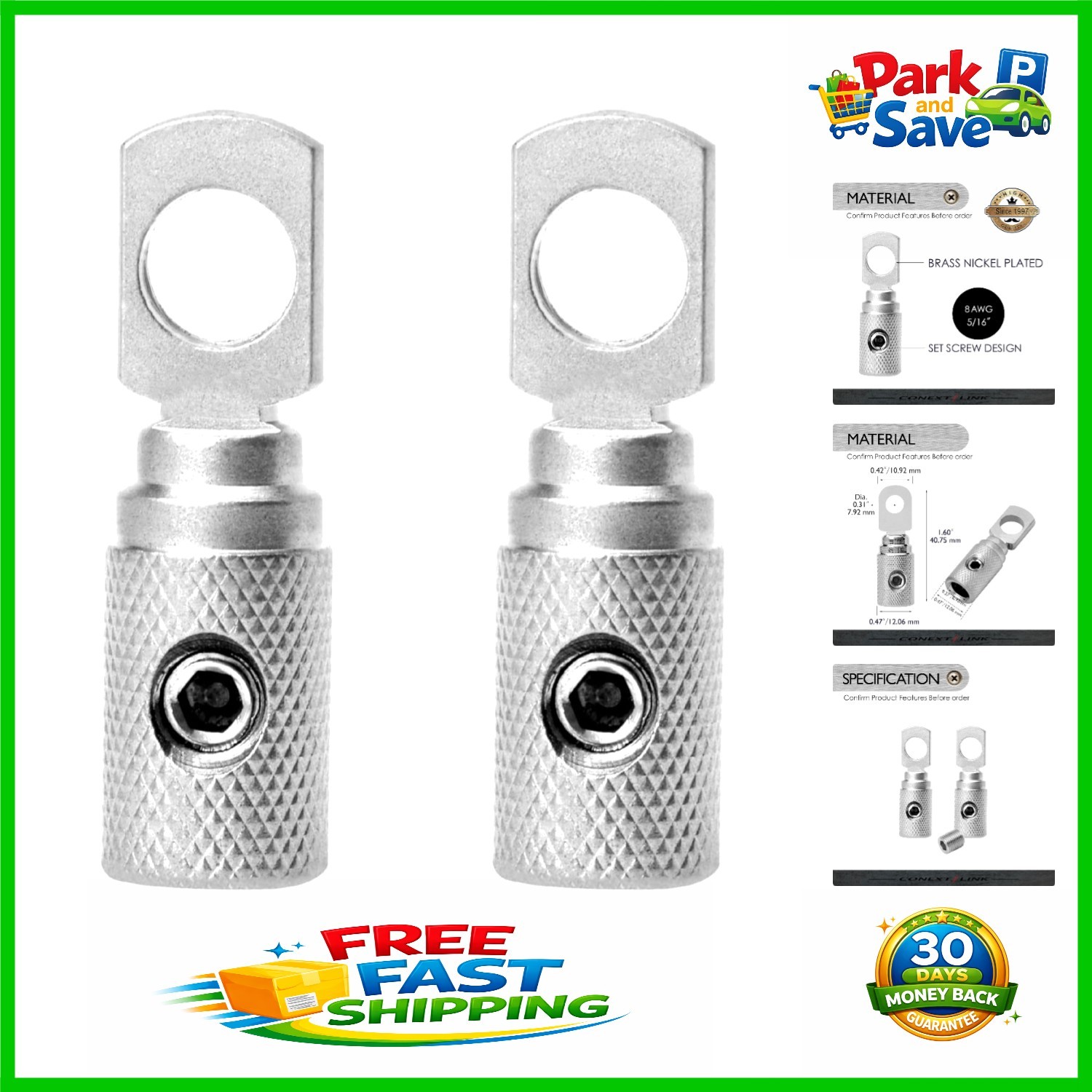 Set of 2 Nickel-Plated 8 Gauge Ring Terminals for Superior Connections