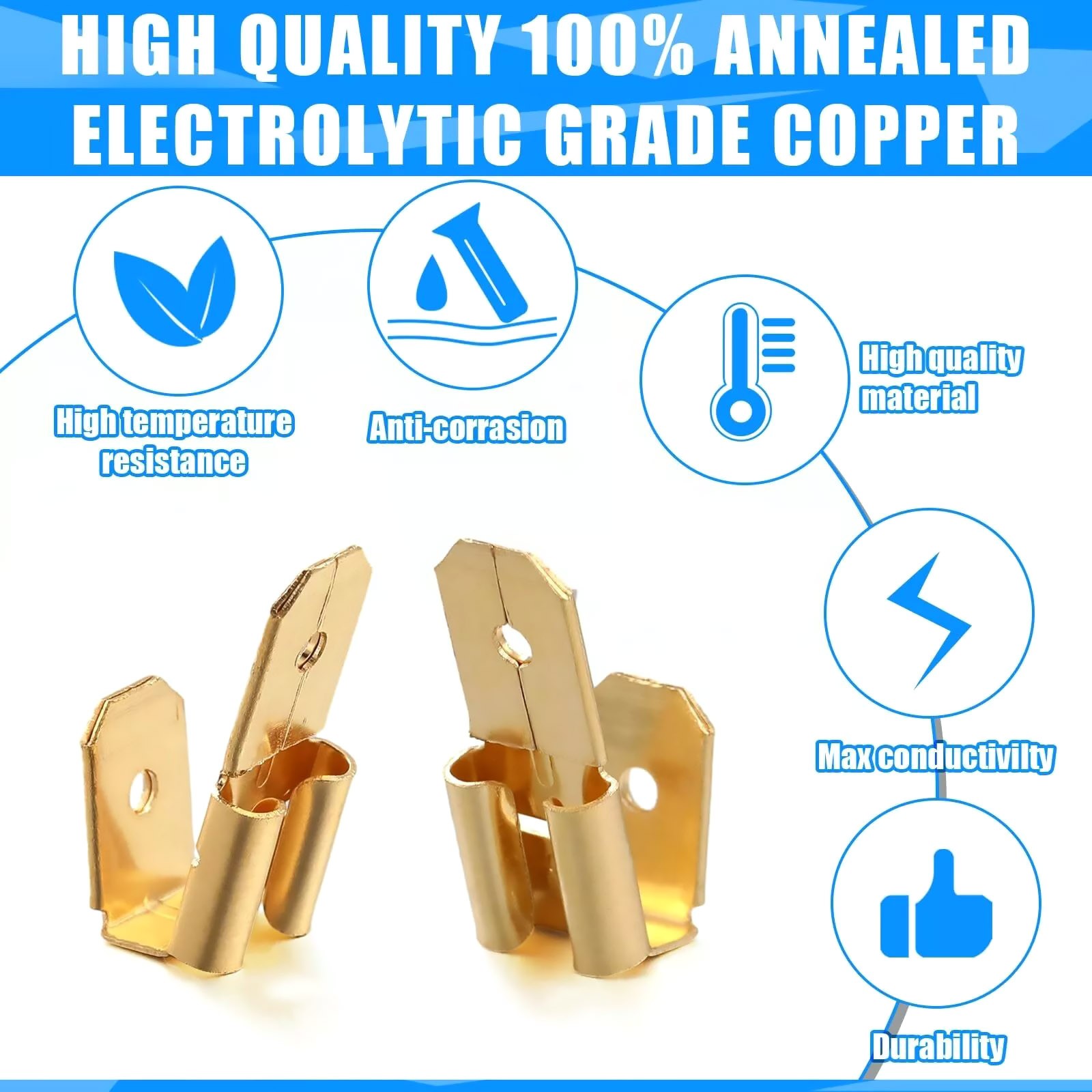 50PCS Dual Male to Single Female Brass Piggyback Spade Connectors Adapter