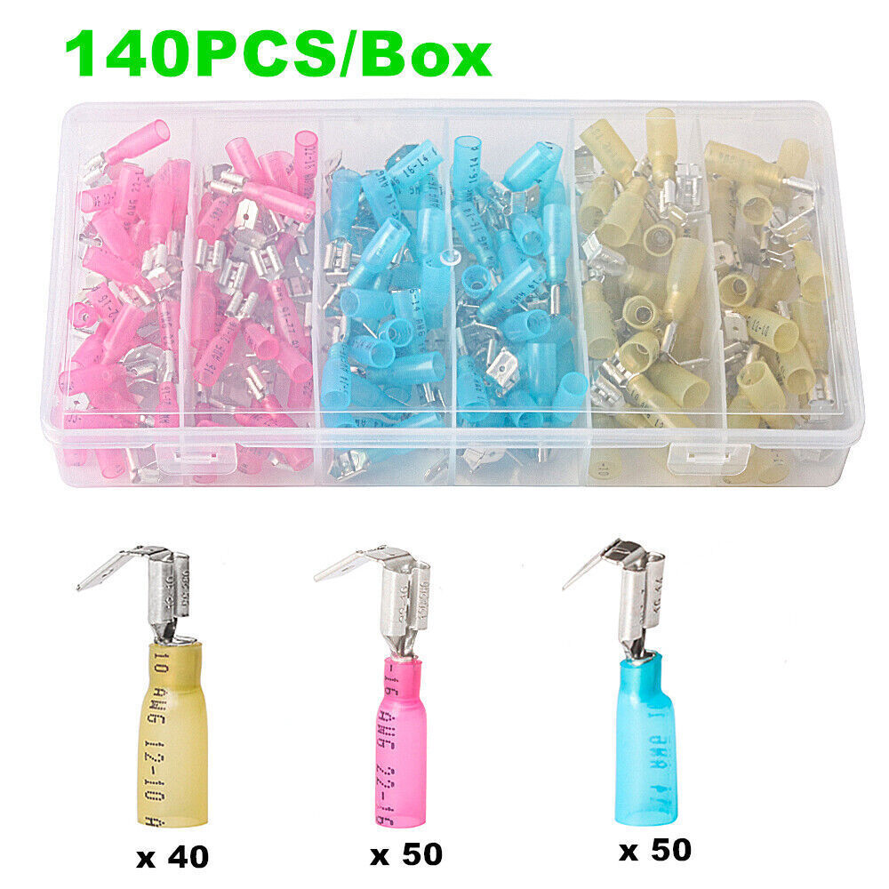 140PCS 22-10 AWG Piggy Back Spade Quick Splice Crimp Connector Terminal Kit