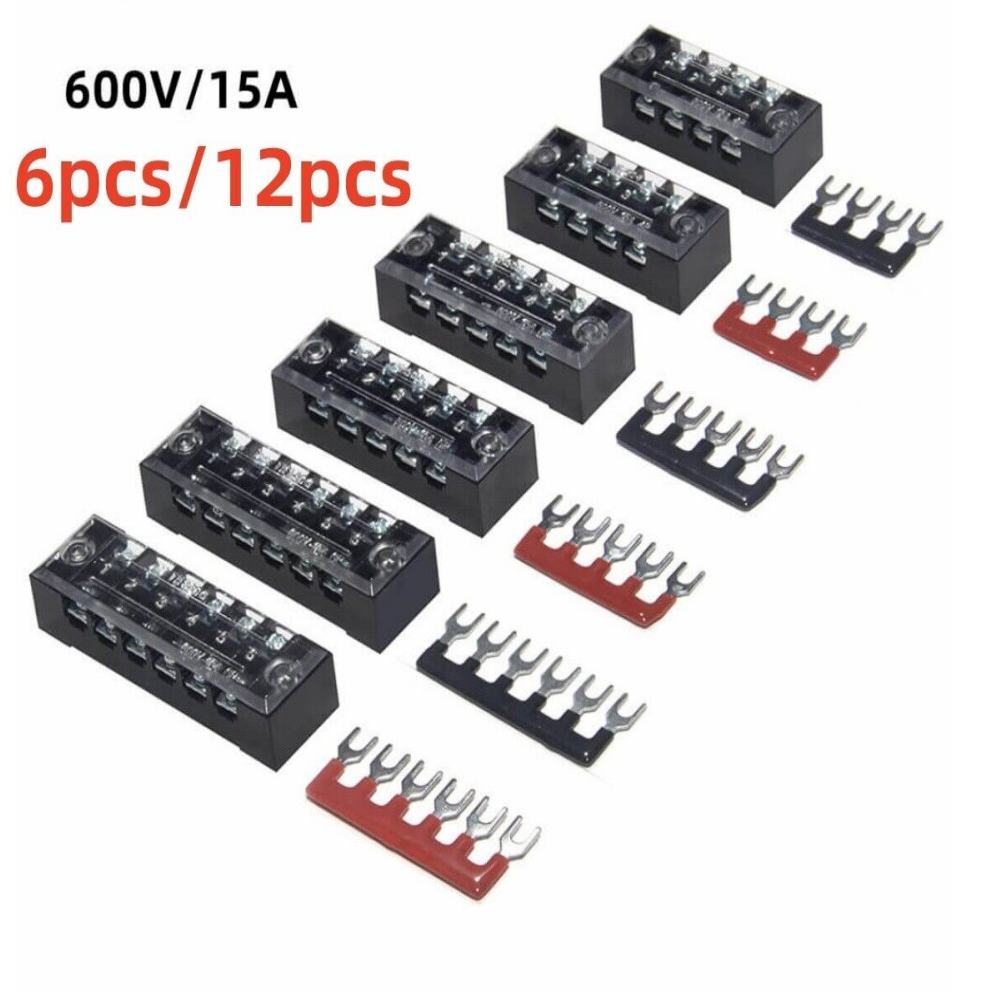 4/5/6 Positions Dual Row Wire Screw Terminals Block and Strip 600V 15A US 6/12x