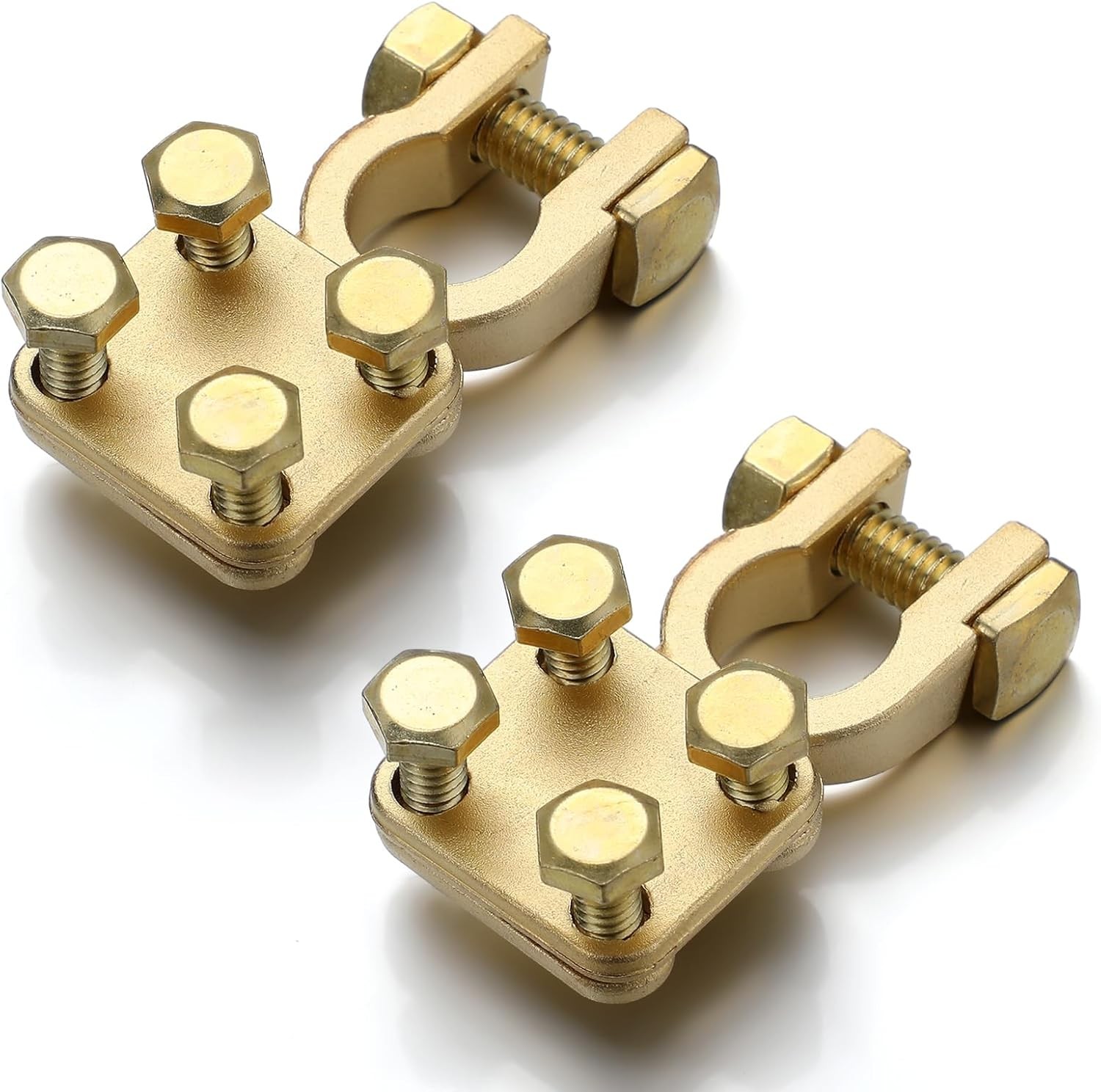 2 Pcs Heavy Duty Battery Terminal Solid Brass Cable Ends 3-Way Heavy Duty 4 Scre