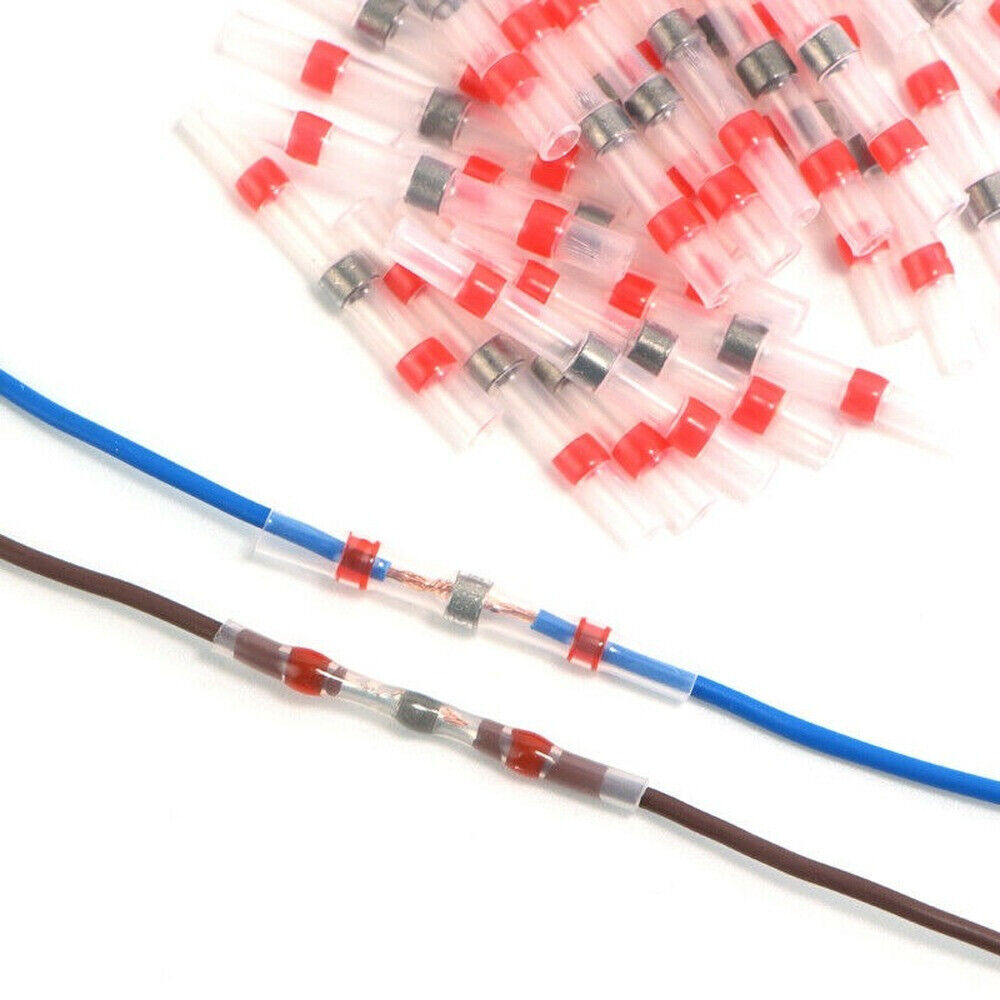 50-500PCS Red Solder 22-18AWG Heat Shrink Solder Wire Connectors Butt Terminals